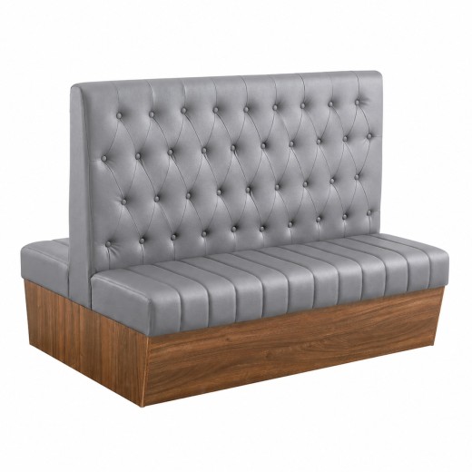 60"L x 46"H Double Booth with Melamine Frame, featuring Button Tufted Vinyl Back and Channel Tufted Seat in Gray