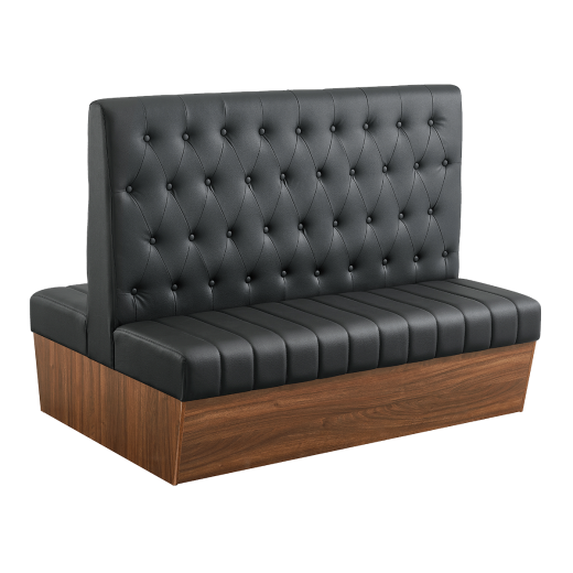 60"L x 46"H Double Melamine Frame Booth w/ Button Tufted Vinyl Back &  Channel Tufted Seat in Black