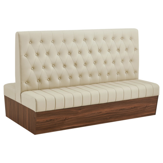 72"L x 46"H Double Booth with Melamine Frame, featuring Button Tufted Vinyl Back and Channel Tufted Seat in Cream