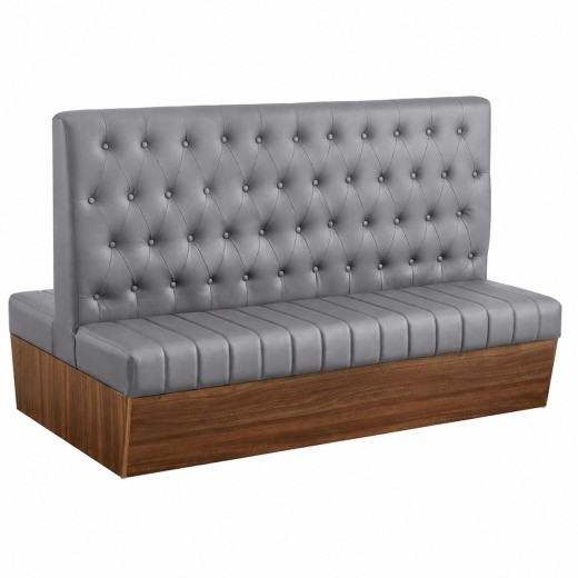 72"L x 46"H Double Booth with Melamine Frame, featuring Button Tufted Vinyl Back and Channel Tufted Seat in Gray 