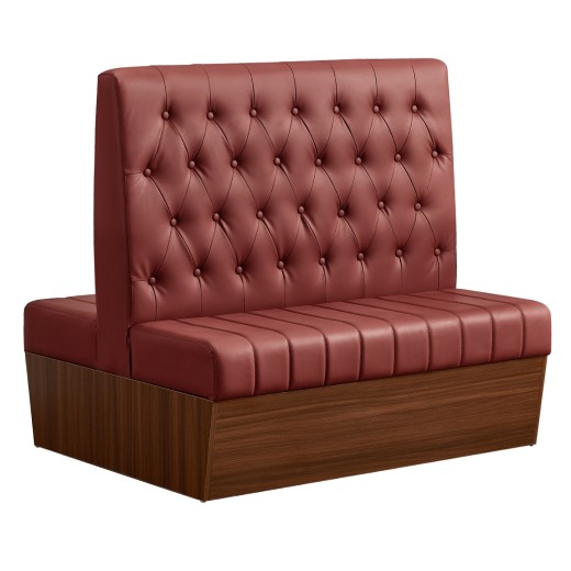 47"L x 46"H Double Booth with Melamine Frame, featuring Button Tufted Vinyl Back and Channel Tufted Seat in Burgundy