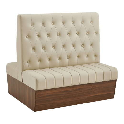 47"L x 46"H Double Booth with Melamine Frame, featuring Button Tufted Vinyl Back and Channel Tufted Seat in  Cream