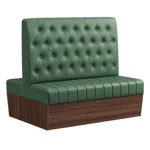 47"L x 46"H Double Booth with Melamine Frame, featuring Button Tufted Vinyl Back and Channel Tufted Seat in Green