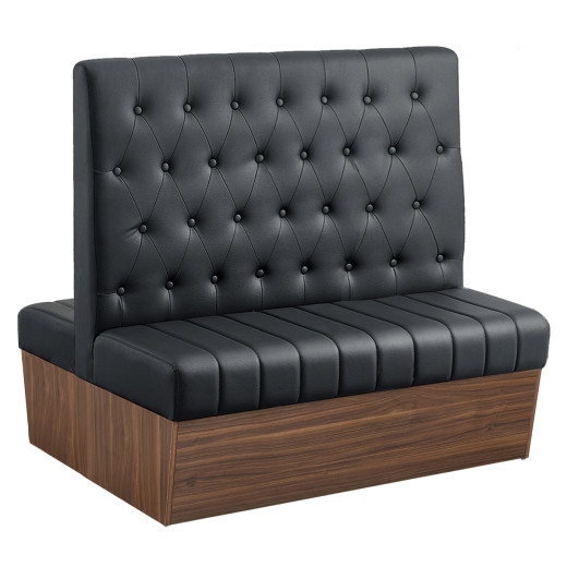 47"L x 46"H Double Melamine Frame Booth with Button Tufted Vinyl Back &  Channel Tufted Seat in Black