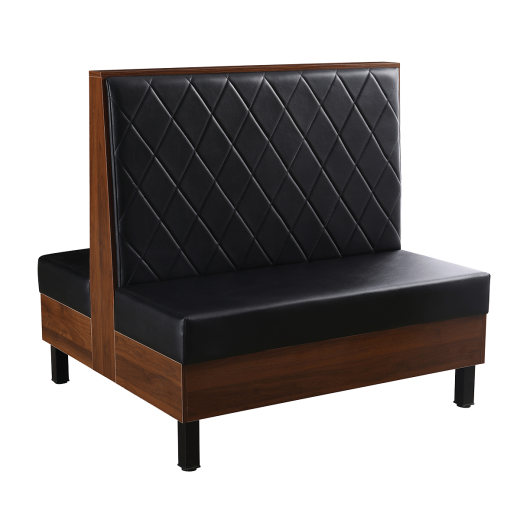 47"L x 46"H Melamine Double Booth, Padded Black Vinyl Seat & Diamond Tufted Back