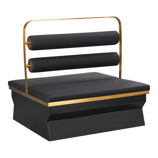47"L x 46"H Double Booth with Black Upholstered Seat, Melamine Base, Gold Stainless Steel Frame, and Horizontal Backrest Cushions