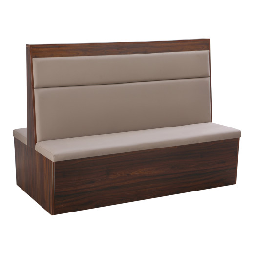 60"L x 46"H Double Booth with Beige Upholstered Seat and Backrest, Walnut Veneer Base, and Clean Minimalist Design