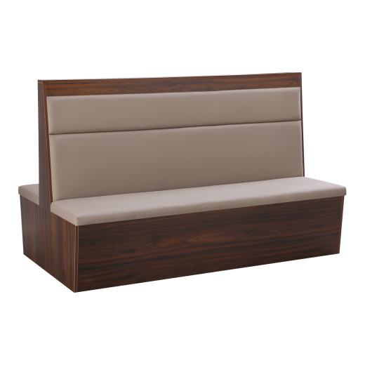 72"L x 46"H Double Booth with Beige Upholstered Seat and Backrest, Walnut Veneer Base, and Clean Minimalist Design