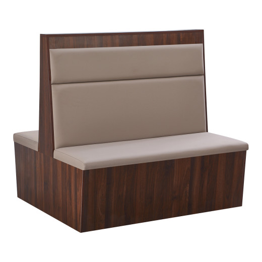 47"L x 46"H Double Booth with Beige Upholstered Seat and Backrest, Walnut Veneer Base, and Clean Minimalist Design