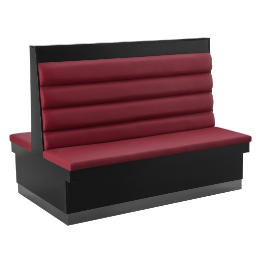 60"L x 46"H Black Melamine Frame Double Booth with Burgundy Upholstered Seat and 4-Channel Backrest