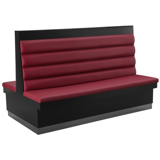 72"L x 46"H Black Melamine Frame Double Booth with Burgundy Upholstered Seat and 4-Channel Backrest