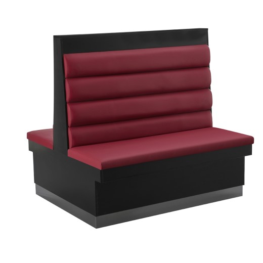 47"L x 46"H Black Melamine Frame Double Booth with Burgundy Upholstered Seat and 4-Channel Backrest