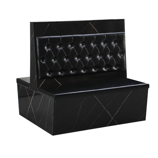 46"H x 47"L Diamond Tufted Double Booth With Black Vinyl Seat & Back and Marble Patterned Melamine Frame