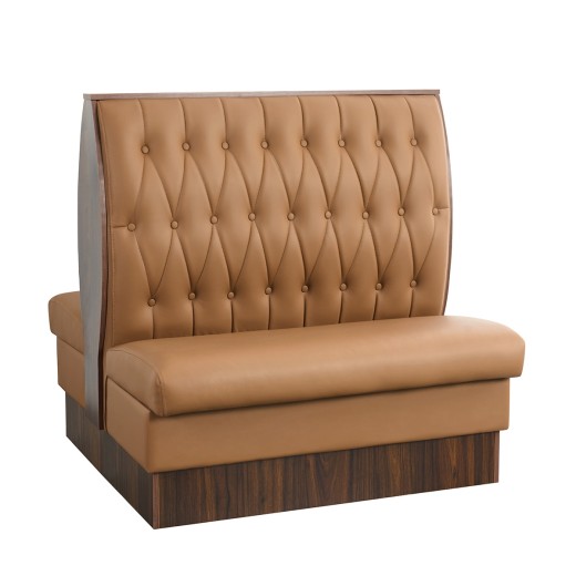 47"Lx46"H Brown Button Tufted Upholstered Melamine Double Booth, Base in Dark Walnut
