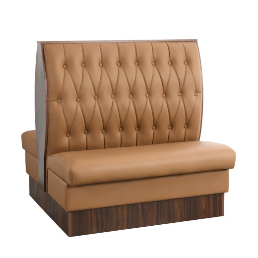 47"Lx46"H Brown Button Tufted Upholstered Melamine Double Booth, Base in Dark Walnut
