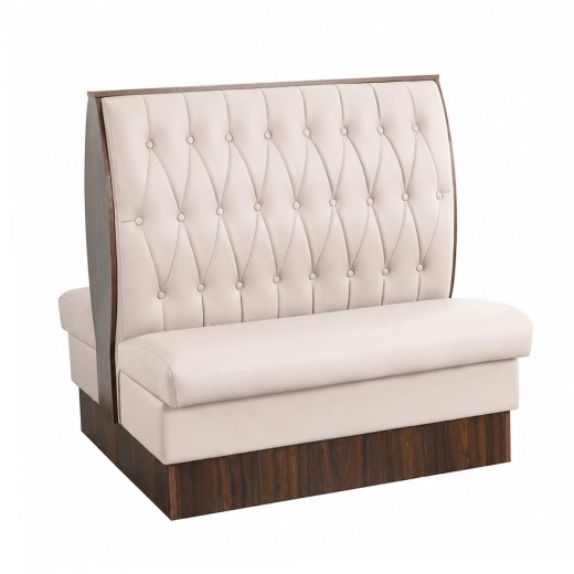 47"Lx46"H Cream Button Tufted Upholstered Melamine Double Booth, Base in Dark Walnut