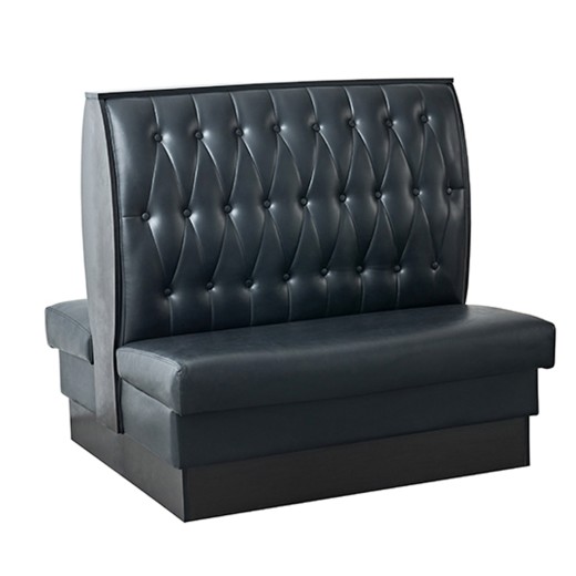 47"Lx46"H Black Button Tufted Upholstered Melamine Double Booth, Base in Dark Walnut