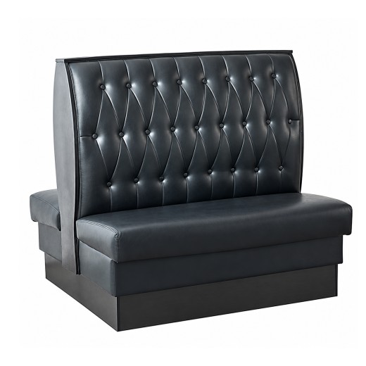 47"Lx46"H Black Button Tufted Upholstered Melamine Double Booth, Base in Dark Walnut