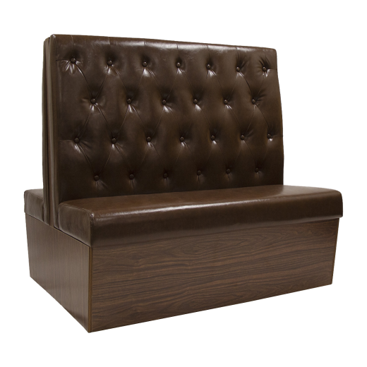 46"H, Double Booth with Button Tufted Vinyl Back & Plain Seat in Brown