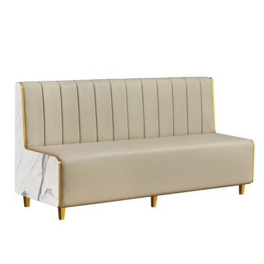 72"L x 36"H  Marble-Patterned Melamine Single Booth with Gold PVC Trim & Cream Padded Vinyl Vertical Channel Back
