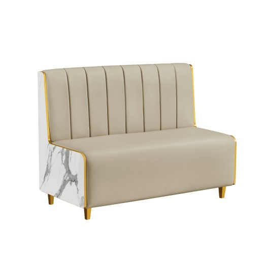 48"L x 36"H Marble-Patterned Melamine Single Booth with Gold PVC Trim & Cream Padded Vinyl Vertical Channel Back