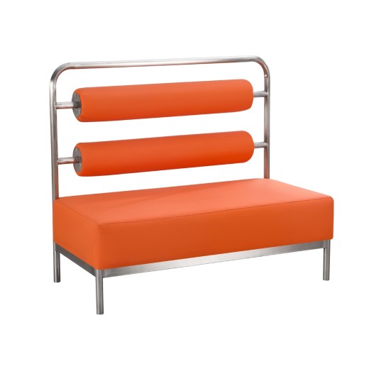 47"L  x 40"H   Stainless Steel Frame Single Booth with Orange Upholstered Dual Cylindrical Backrest