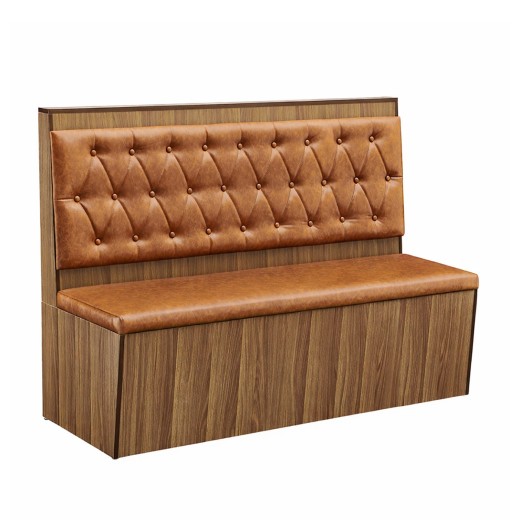 60"L x 42"H Classic Diamond Tufted Single Booth in Orange Vinyl with Walnut Finish Melamine Base