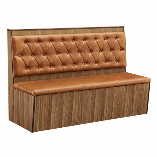 72"L x 42"H Classic Diamond Tufted Single Booth in Orange Vinyl with Walnut Finish Melamine Base