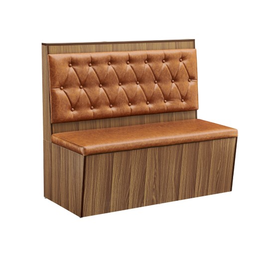 48"L x 42"H Classic Diamond Tufted Single Booth in Orange Vinyl with Walnut Finish Melamine Base