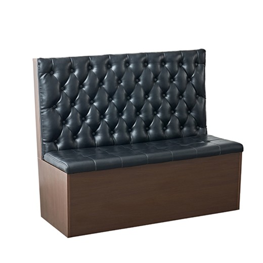47"L x 42"H Contemporary Black Vinyl Tufted Single Booth with Walnut Frame