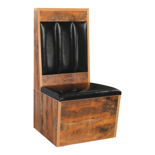 24"L x 46"H Rustic Melamine Single Booth with Vertical 3-Channel Black Vinyl Padded Back and Seat