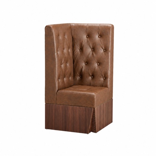 24"L x 46"H  Corner Booth with Melamine Frame, Featuring Button Tufted Vinyl Back and Channel Tufted Seat in Brown