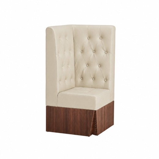 24"L x 46"H  Corner Booth with Melamine Frame, Featuring Button Tufted Vinyl Back and Channel Tufted Seat in Cream