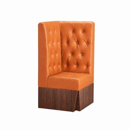 24"L x 46"H  Corner Booth with Melamine Frame, Featuring Button Tufted Vinyl Back and Channel Tufted Seat in Orange