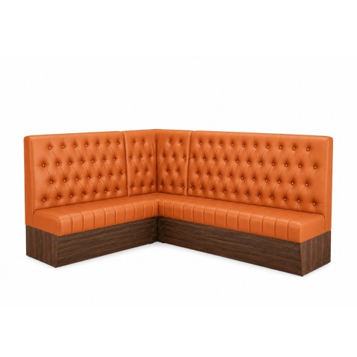 Orange Modern L-Shaped Booth with Button-Tufted Backrest Corner Configuration 24" 47" 60"