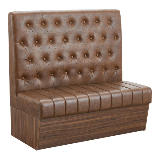 47"L x 46"H Single Booth with Melamine Frame, featuring Button Tufted Vinyl Back and Channel Tufted Seat in Brown