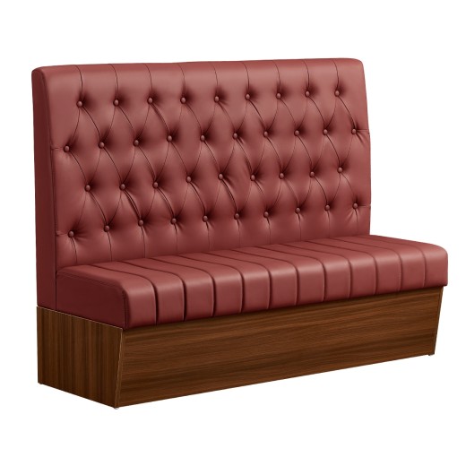 60"L x 46"H Single Booth with Melamine Frame, featuring Button Tufted Vinyl Back and Channel Tufted Seat in Burgundy