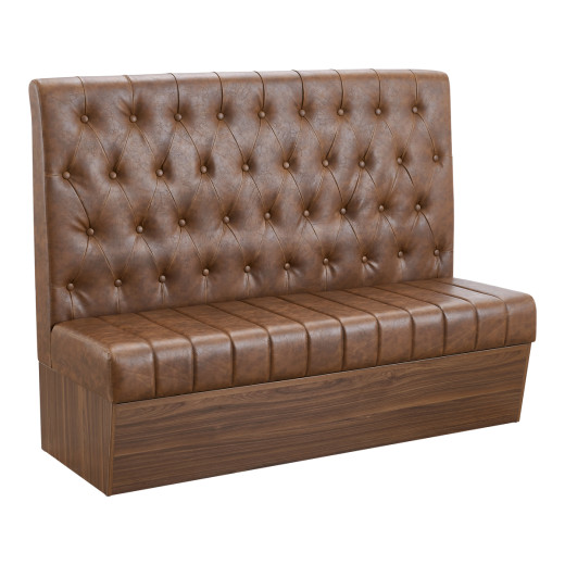 60"L x 46"H Single Booth with Melamine Frame, featuring Button Tufted Vinyl Back and Channel Tufted Seat in Brown