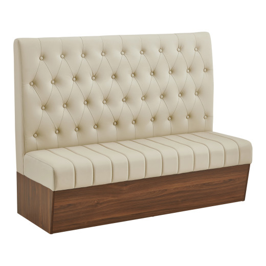 60"L x 46"H Single Booth with Melamine Frame, featuring Button Tufted Vinyl Back and Channel Tufted Seat in Cream