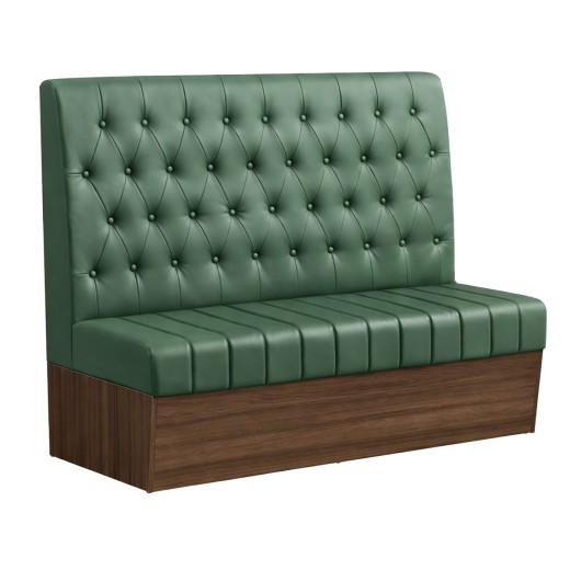 60"L x 46"H Single Booth with Melamine Frame, featuring Button Tufted Vinyl Back and Channel Tufted Seat in Green