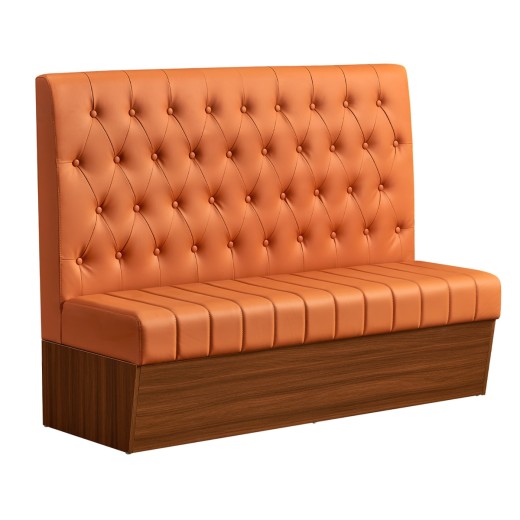 60"L x 46"H Single Booth with Melamine Frame, featuring Button Tufted Vinyl Back and Channel Tufted Seat in Orange