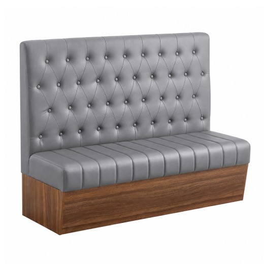 60"L x 46"H Single Booth with Melamine Frame, featuring Button Tufted Vinyl Back and Channel Tufted Seat in Gray