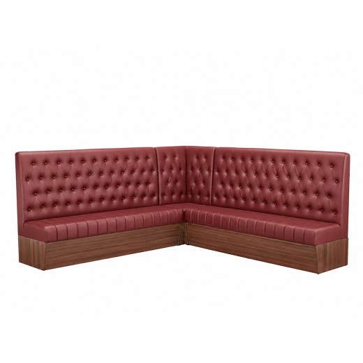 Burgundy Modern L-Shaped Booth with Button-Tufted Backrest Corner Configuration 72"L 24"L 72"L
