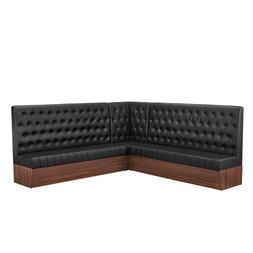Black Modern L-Shaped Booth with Button-Tufted Backrest Corner Configuration 72"L 24"L 72"L
