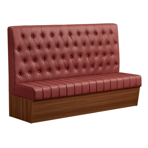 72"L x 46"H Single Booth with Melamine Frame, featuring Button Tufted Vinyl Back and Channel Tufted Seat in Burgundy