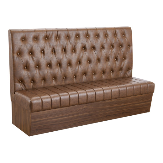72"L x 46"H Single Booth with Melamine Frame, featuring Button Tufted Vinyl Back and Channel Tufted Seat in Brown