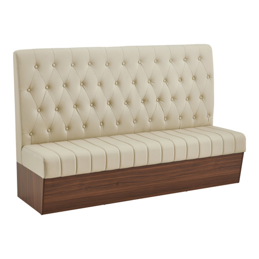 72"L x 46"H Single Booth with Melamine Frame, featuring Button Tufted Vinyl Back and Channel Tufted Seat in Cream
