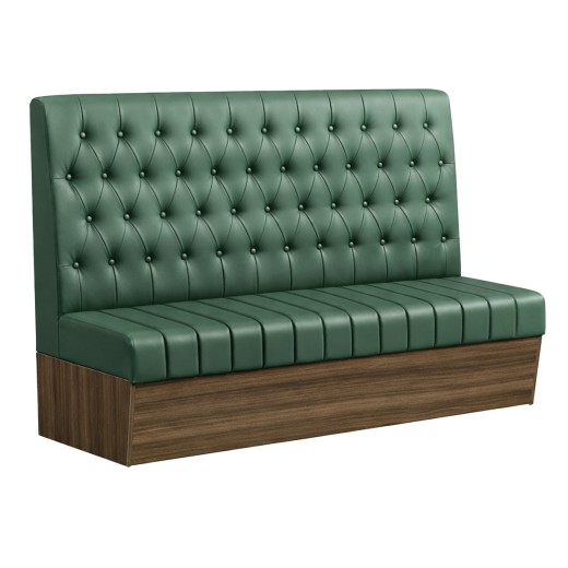 72"L x 46"H Single Booth with Melamine Frame, featuring Button Tufted Vinyl Back and Channel Tufted Seat in Green