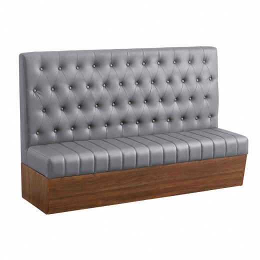 72"L x 46"H Single Booth with Melamine Frame, featuring Button Tufted Vinyl Back and Channel Tufted Seat in Gray