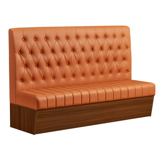 72"L x 46"H Single Booth with Melamine Frame, featuring Button Tufted Vinyl Back and Channel Tufted Seat in Orange